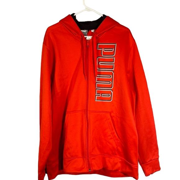 Puma Red Full Zip Logo Hooded Lightweight Athletic Casual Jacket Men Sz XL - Picture 1 of 10